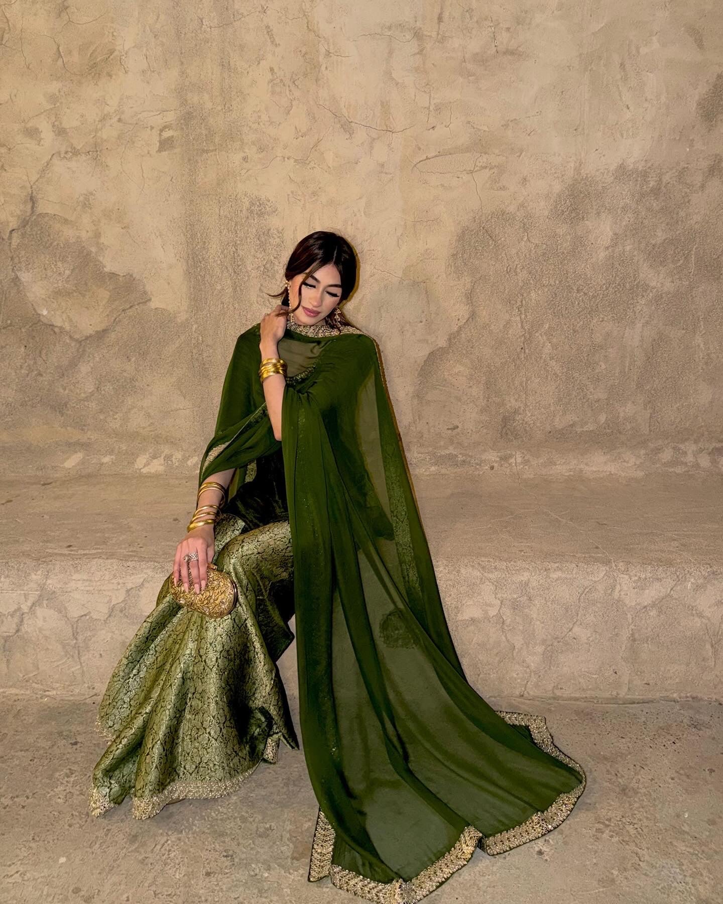 Aila Olive Velvet Shirt & Sharara