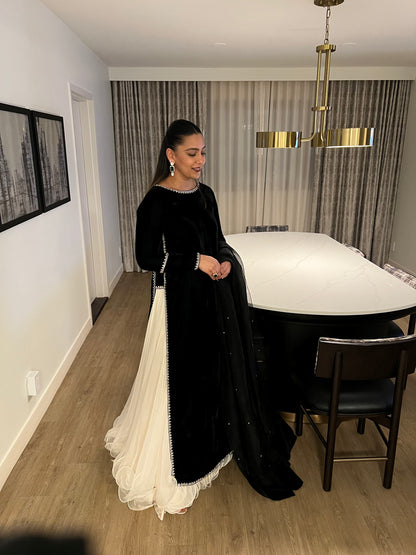 Onyx Velvet Shirt & Swirl Lengha