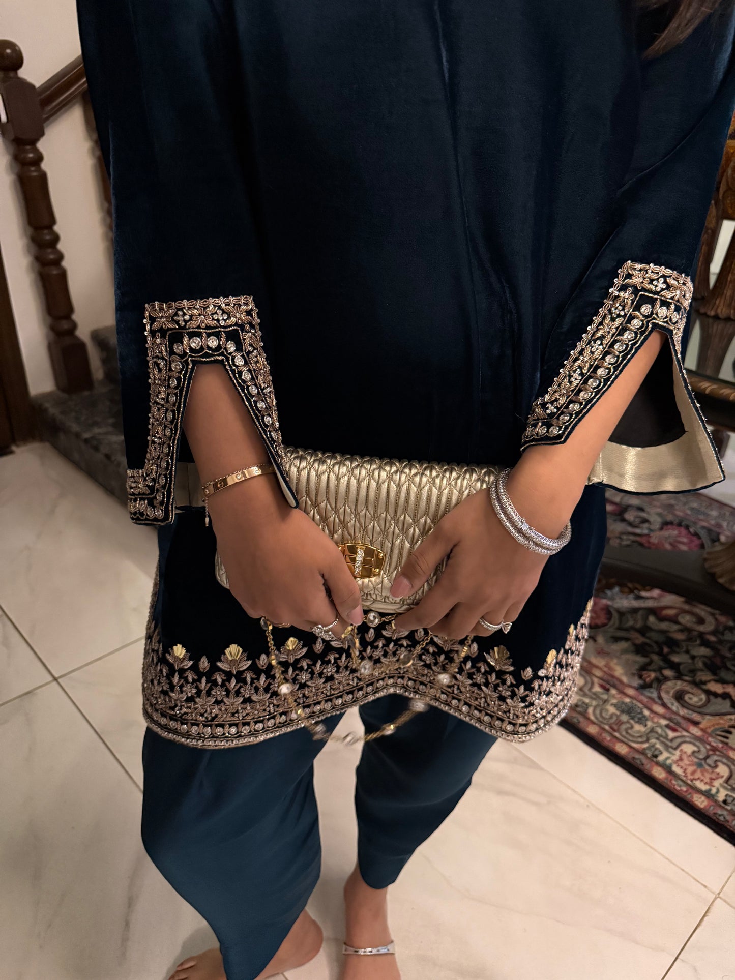 Zuri Teal Velvet Kurta & Shalwar