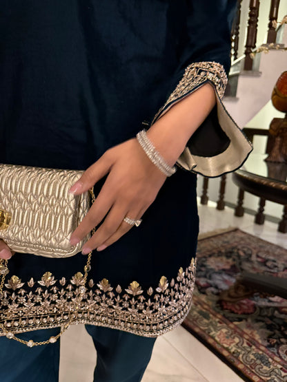 Zuri Teal Velvet Kurta & Shalwar